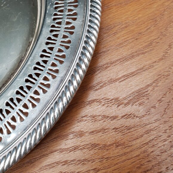 Vintage Silverplate Shallow Bowl 10" Pierced Rim Rope Edge Round Serving - Picture 6 of 6